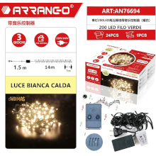 FILO DI LUCI LUCE CALDA 200 LED 1.5M + 14M DA INTERNO CON MUSICA NATALIZIA