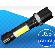 TORCIA RICARICABILE USB LED COB CON ZOOM