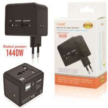 ADATTATORE DA VIAGGIO UK/EU/USA/AUST CON 1 X USB + 1 X TYPE-C 1440W NERO