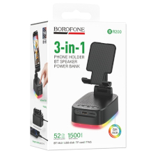 CASSA BLUETOOTH BOROFONE BR200 3 IN 1 CON SUPPORTO SMARTPHONE E POWER BANK DA 1500MAH NERO