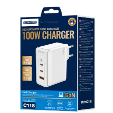 CARICABATTERIE JELLICO C118 GAN PD 100W 2 X USB-C + 1 X USB-A QC 3.0 BIANCO