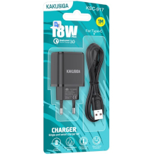 CARICABATTERIA USB KSC-917 QC3.0 18W CON CAVO TYPE-C NERO