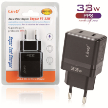 CARICABATTERIA FAST CHARGE 33W DOPPIA PORTA TYPE-C NERO