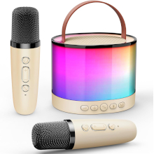 KIT KARAOKE CON CASSA E 2 MICROFONI LUCI LED RGB BEIGE