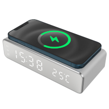 SVEGLIA DIGITALE CON RICARICA WIRELESS 15W SILVER