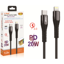 CAVO DATI E RICARICA 20W RIVESTITO DA TYPE-C A LIGHTNING 1.2M NERO